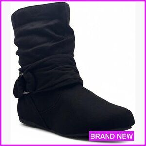 Suede Slouch Ankle Booties Low Heel Casual Zip Closure Mid Calf Boots